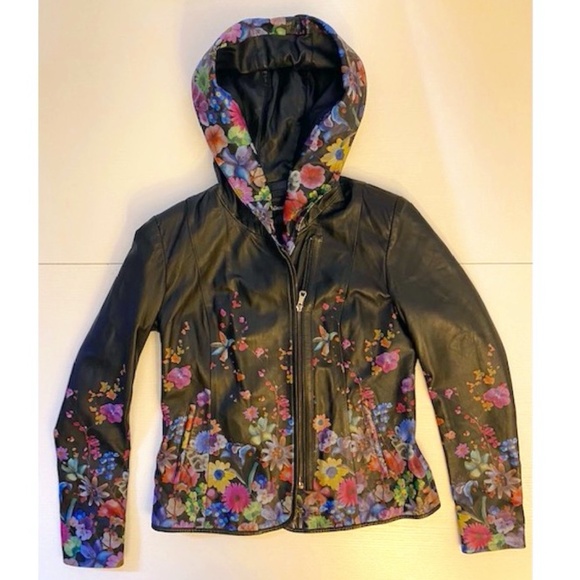 Marciano Pelle Genuine Lambskin Leather Moto Jacket with Hoodie Sz 42 - Picture 1 of 16